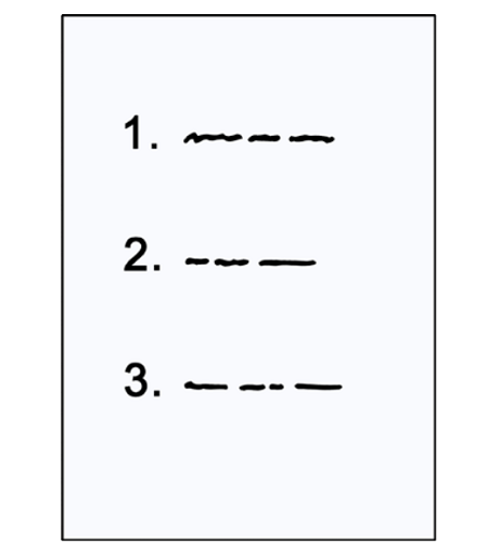 Ein Blatt Papier. auf dem Blatt stehen die Zahlen 1., 2. und 3. Der Text ist nicht zu lesen.