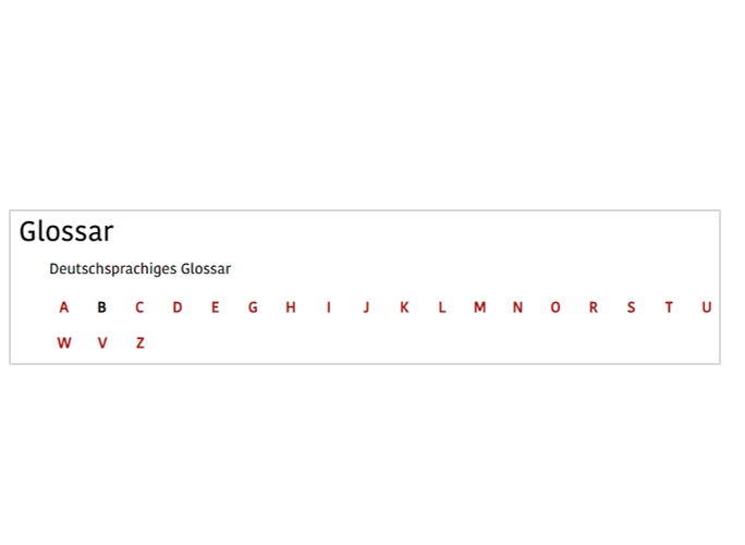 Das ist ein Bild von der Internetseite vom BFIT-Bund zum Thema Glossar. Sie sehen das Alphabet.