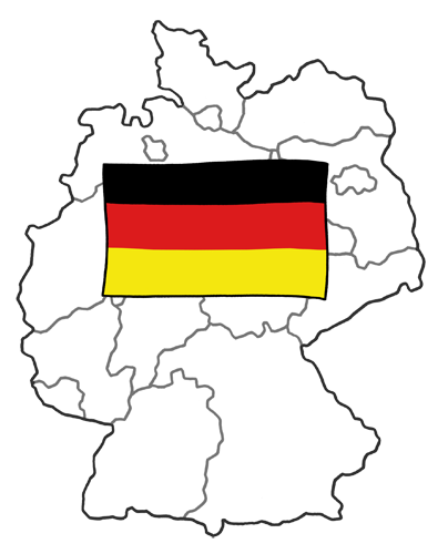 Ein Bild mit einer Karte von Deutschland. Auf der Karte ist die Deutschland-Flagge.
